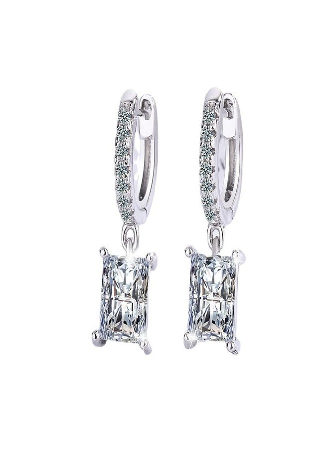 Izpack Square Diamond Dangle Drop Small Hoop Earrings Sterling Silver Plated Crystal Cubic Zirconia Dangling Huggie Hoops Earring Stud Delicate Jewelry Gifts for Women Hypoallergenic - Image 1